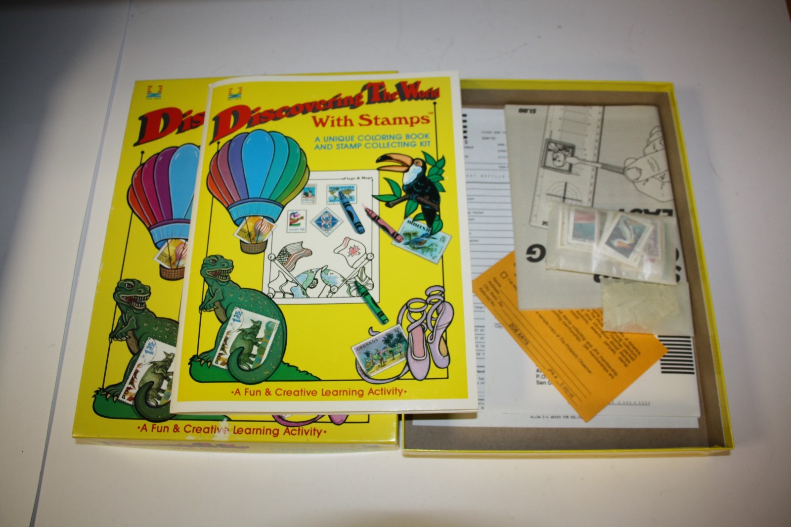 Discovering The World with Stamps. A unique coloring book/stamp collecting kit
