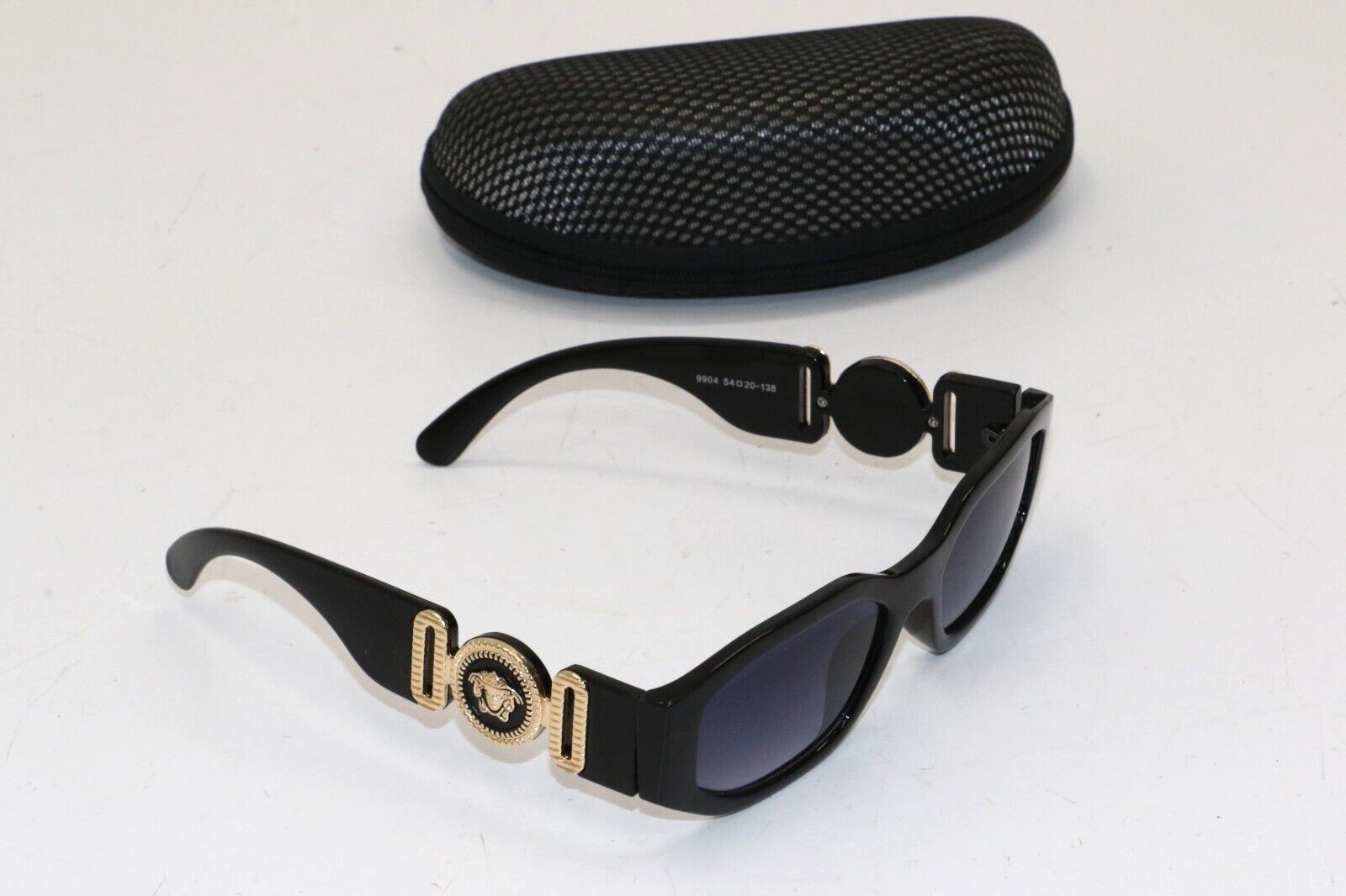 Versace Black Oval Sunglasses 9904 54-20-138 - Black/Gold | eBay