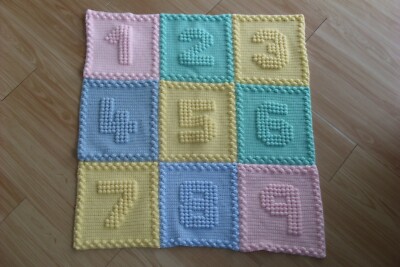 Handmade Crochet Puff Stitch Numbers Baby / Toddler Blanket