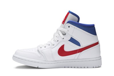 Pre-owned Jordan Air  Wmns Air  1 Mid 'usa' Bq6472-164 In White/university Red/game Royal