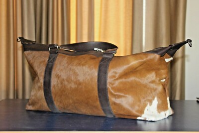 Cowhide Leather Luxury Weekender Duffel Overnight Travel Large Camping Trip Bag