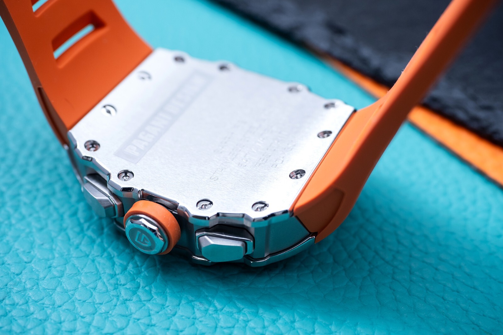 Pre-owned Pagani Chronograph Quartz Watch Stainless Steel Silicone Strap Luminous Hands Dial Gift In Silver / Orange