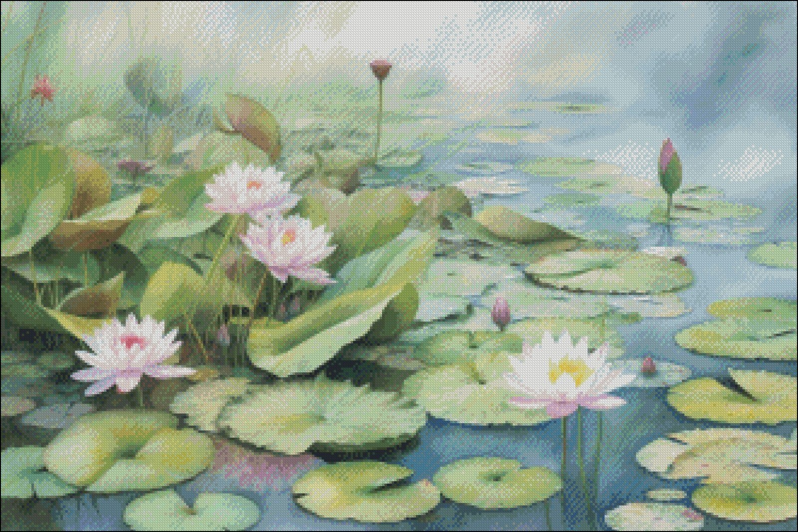 Water Lilies - Chart Counted Cross Stitch Patterns Needlework DIY DMC Color
