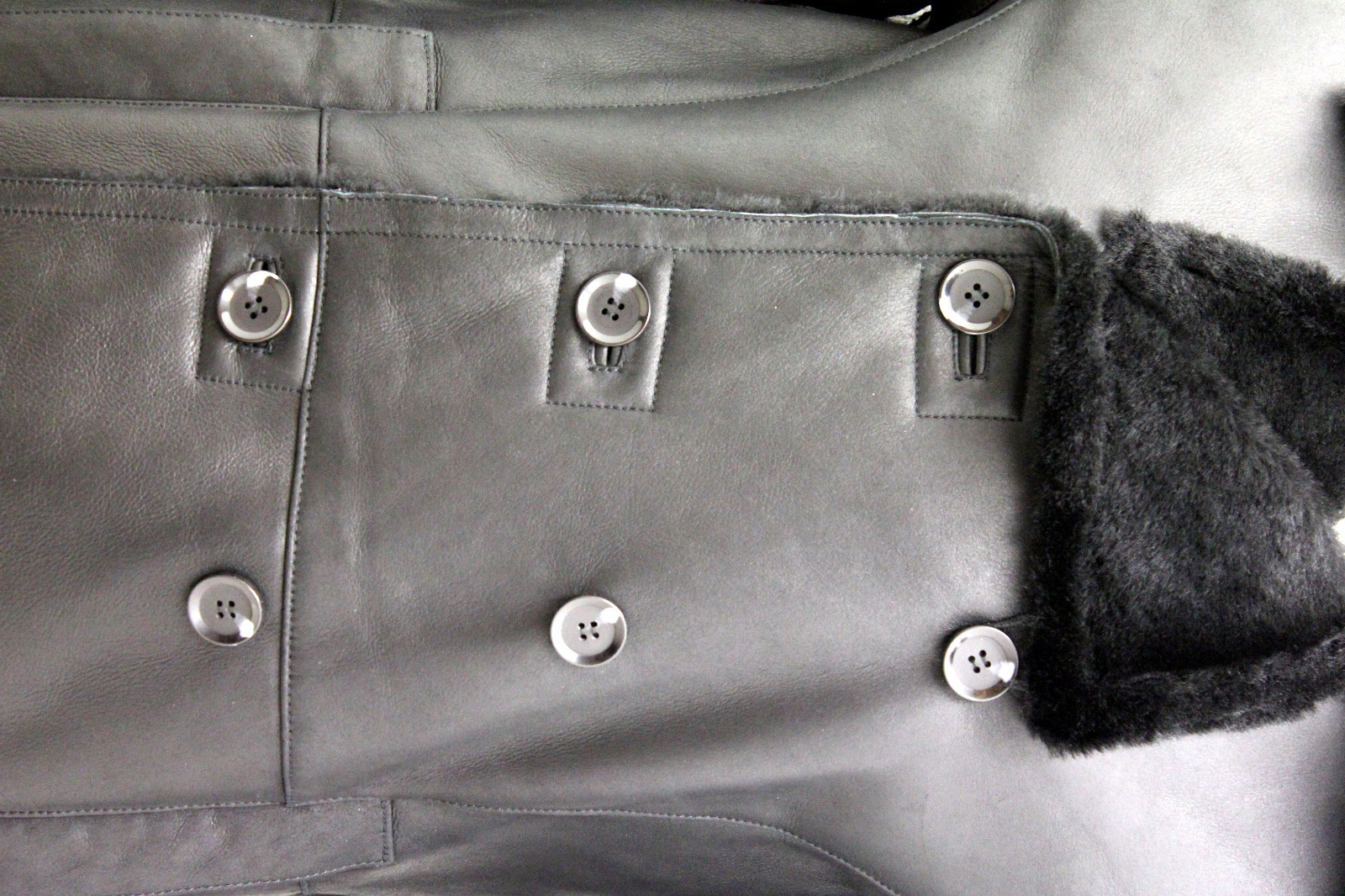 Pre-owned Upper Class Men's Black Double Breasted Real Sheepskin Pea Coat