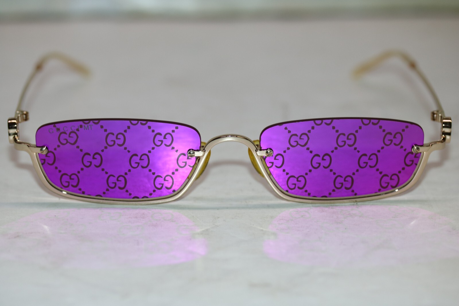 Gucci GG1278S 005 Goldtone Violet Logo Rectangle Sunglasses