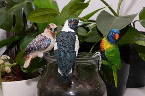 Pot Sitters Australian Native Birds Set Of 3 Kookaburra Magpie