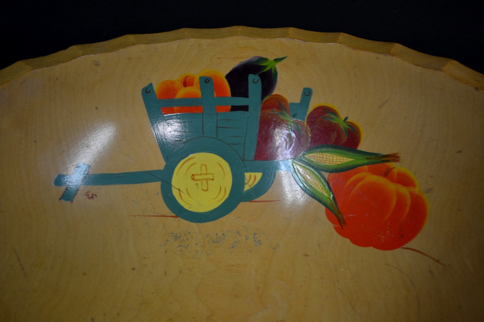 Vintage RIO GRANDE Hand Painted Woodenware Large Salad Bowl 15.5” Diameter