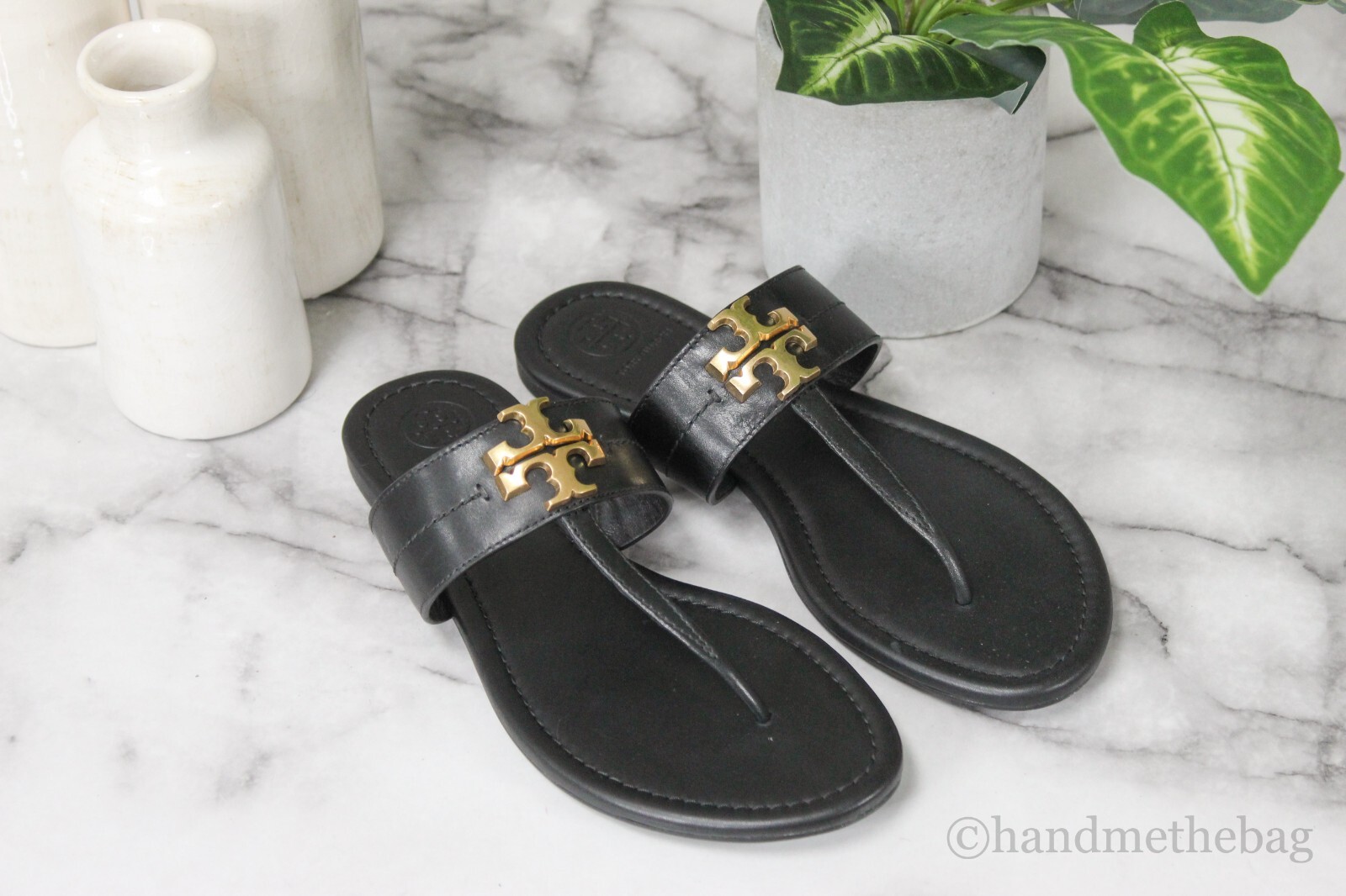 TORY BURCH 直営OUTLET EVERLY SANDALブラックサンダルヒール Tory Burch (73854) Everly Black Leather Backless Flat Slip