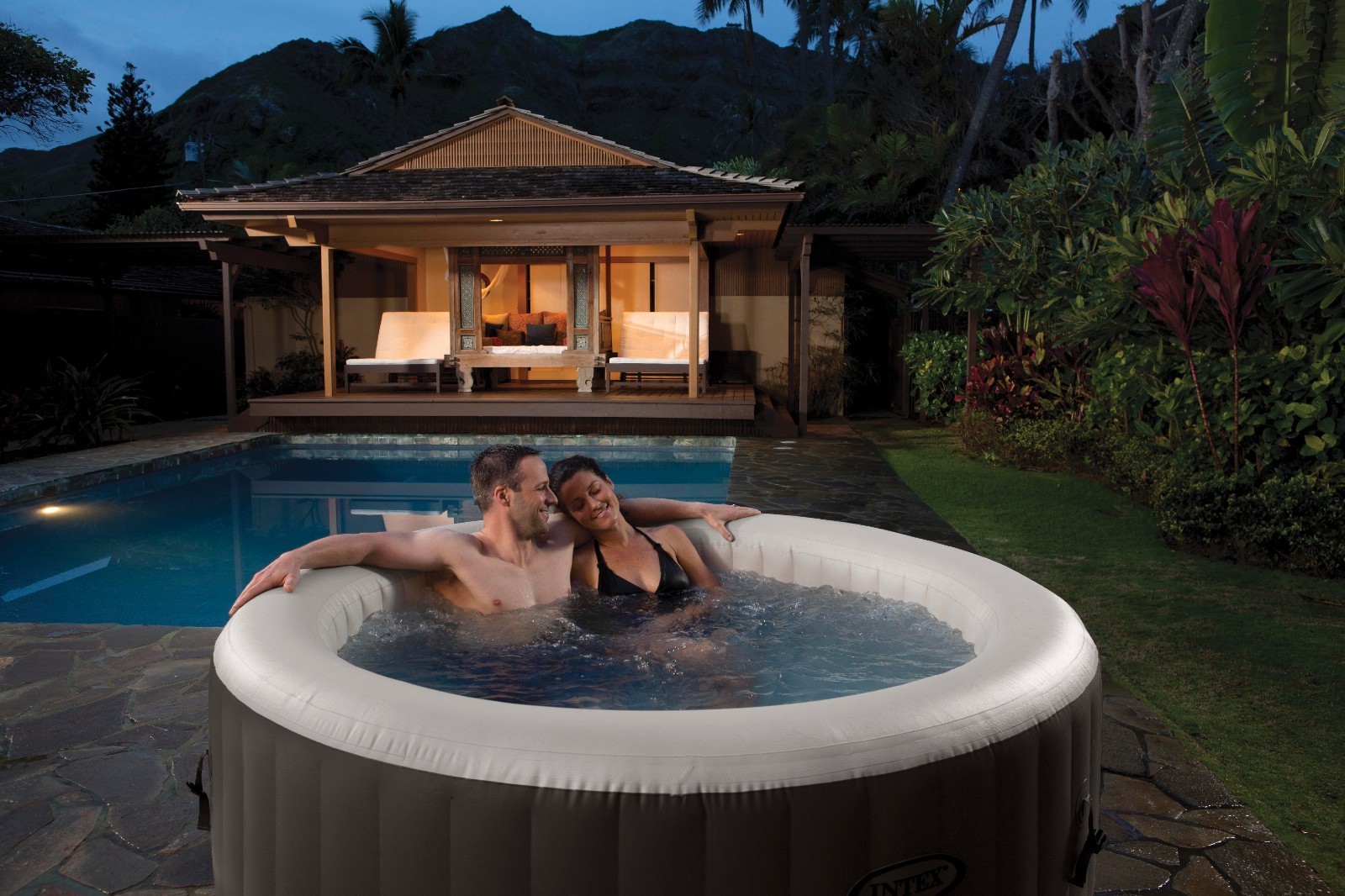 Intex PureSpa 4 Person Deluxe Inflatable Jet & Bubble Spa Hot Tub Model 28443E - Garden Buy Mall