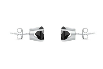 Pre-owned Shine Brite With A Diamond 2 Ct Round Cut Black Earrings Crown Set Studs Solid 14k White Gold Push Back In White/colorless