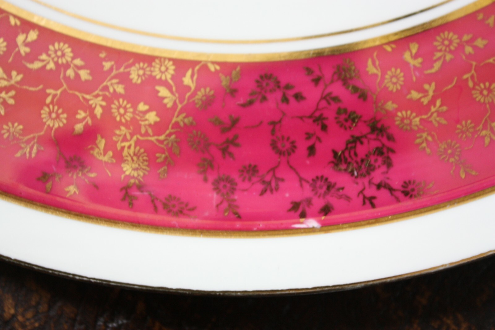 Rosenthal Deep Pink  Charger Plate Gilded Floral & Accents on White Germany 13
