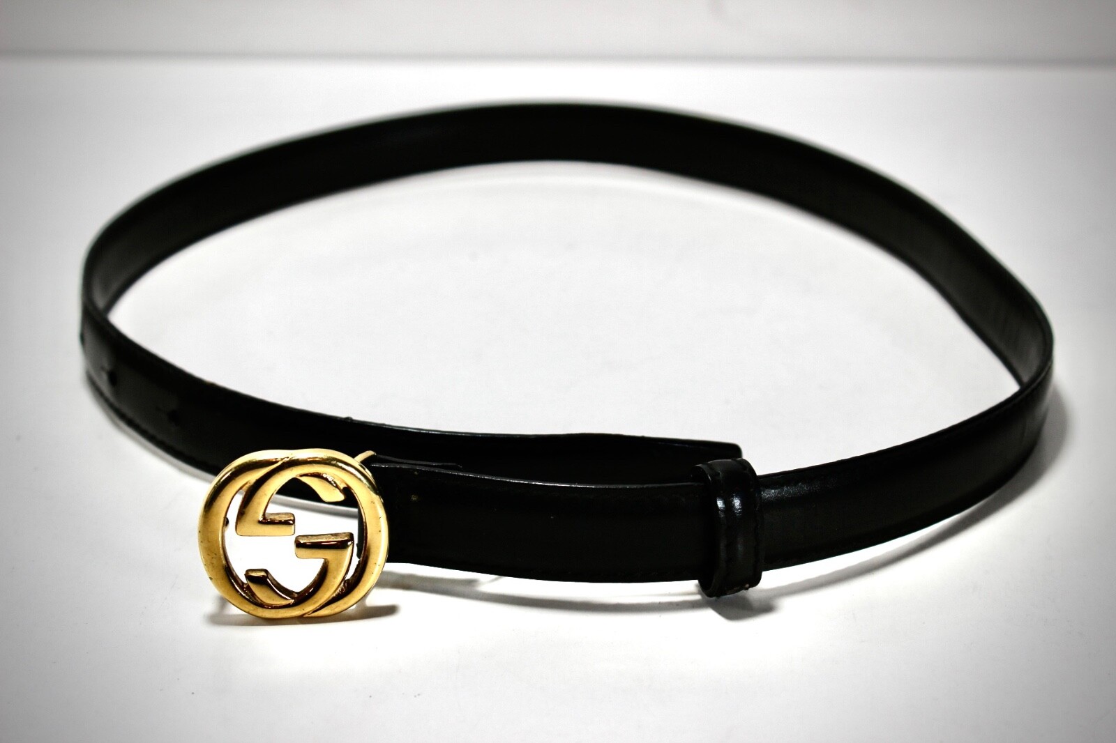 GUCCI ブラック ベルト GUCCI Black Leather Belt Interlocking GG Buckle 65 26 Waist