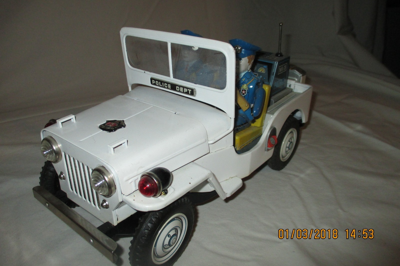 Vintage Japan Tin T.N Police Jeep Battery Operated - New In Box
