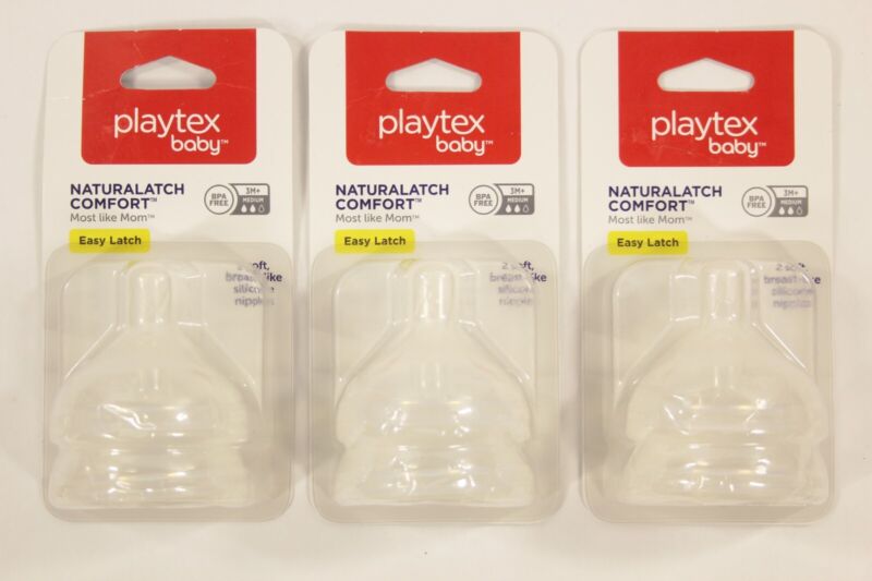 Lot of 3 Playtex Baby NaturaLatch Medium Flow Bottle Nipples 2 Pack 6 total 3M+