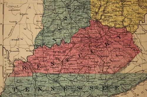 Antique Burgess Map 1853 Tennessee TN Kentucky KY Indiana IN and Ohio OH