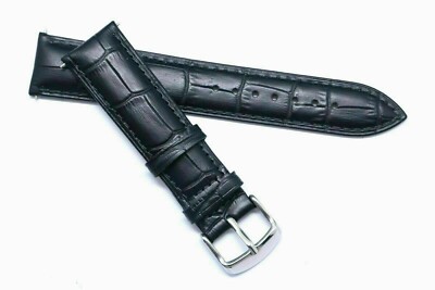 20mm Black Croco Embossed Leather Watch Strap Silver, Gold, Black Tone Buckle