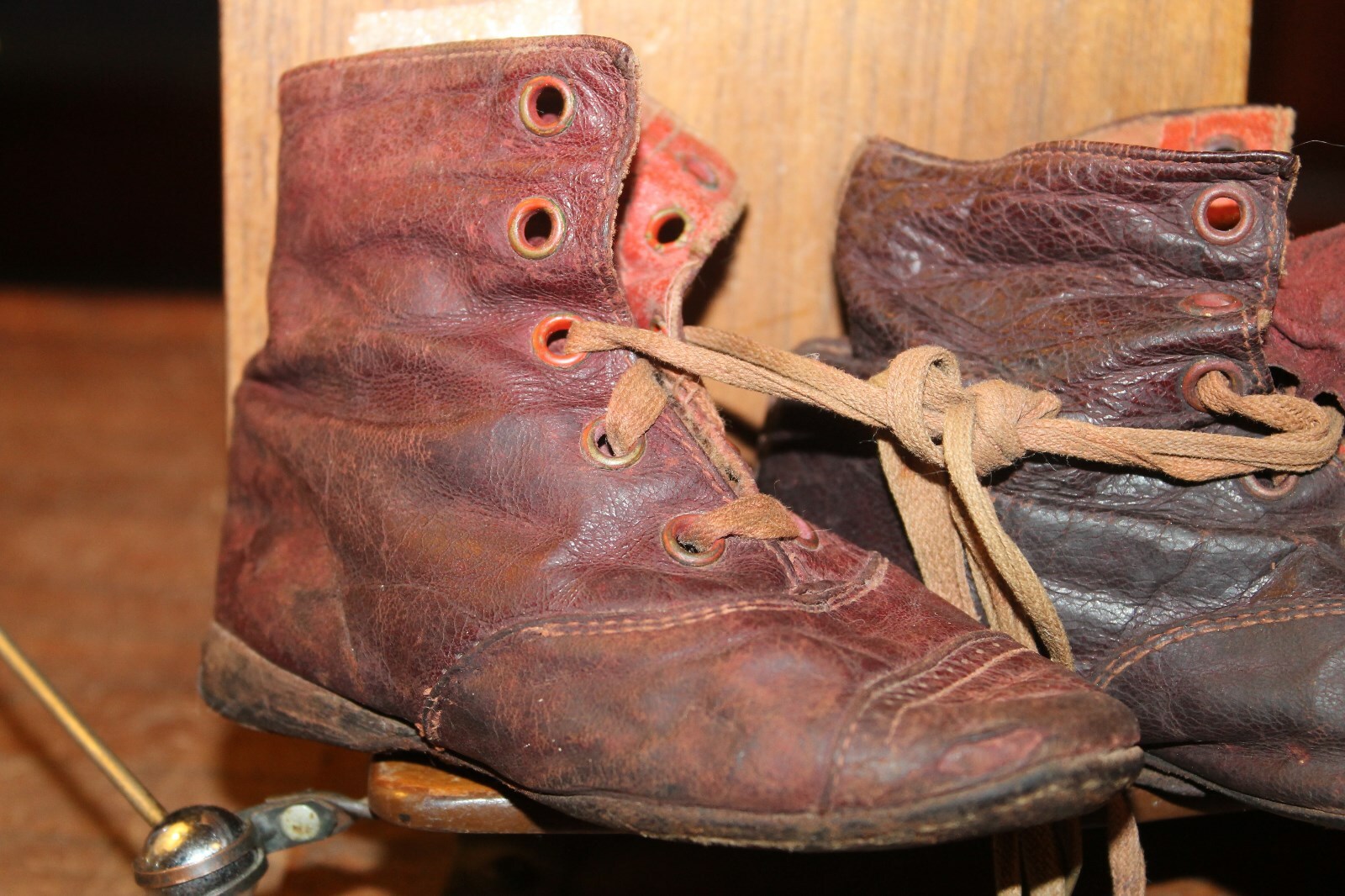 Antique Pair Leather Victorian Era Baby Shoes 5