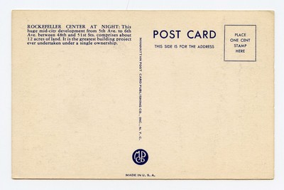 Rockefeller Center at Night in New York City, NY Color Postcard