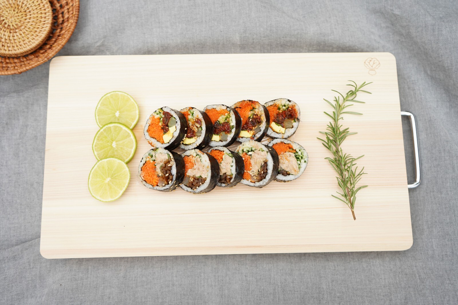 BOUMBI Hinoki Wood Reversible Cutting Board with Metal Handle(17.3x9.8x1.05)