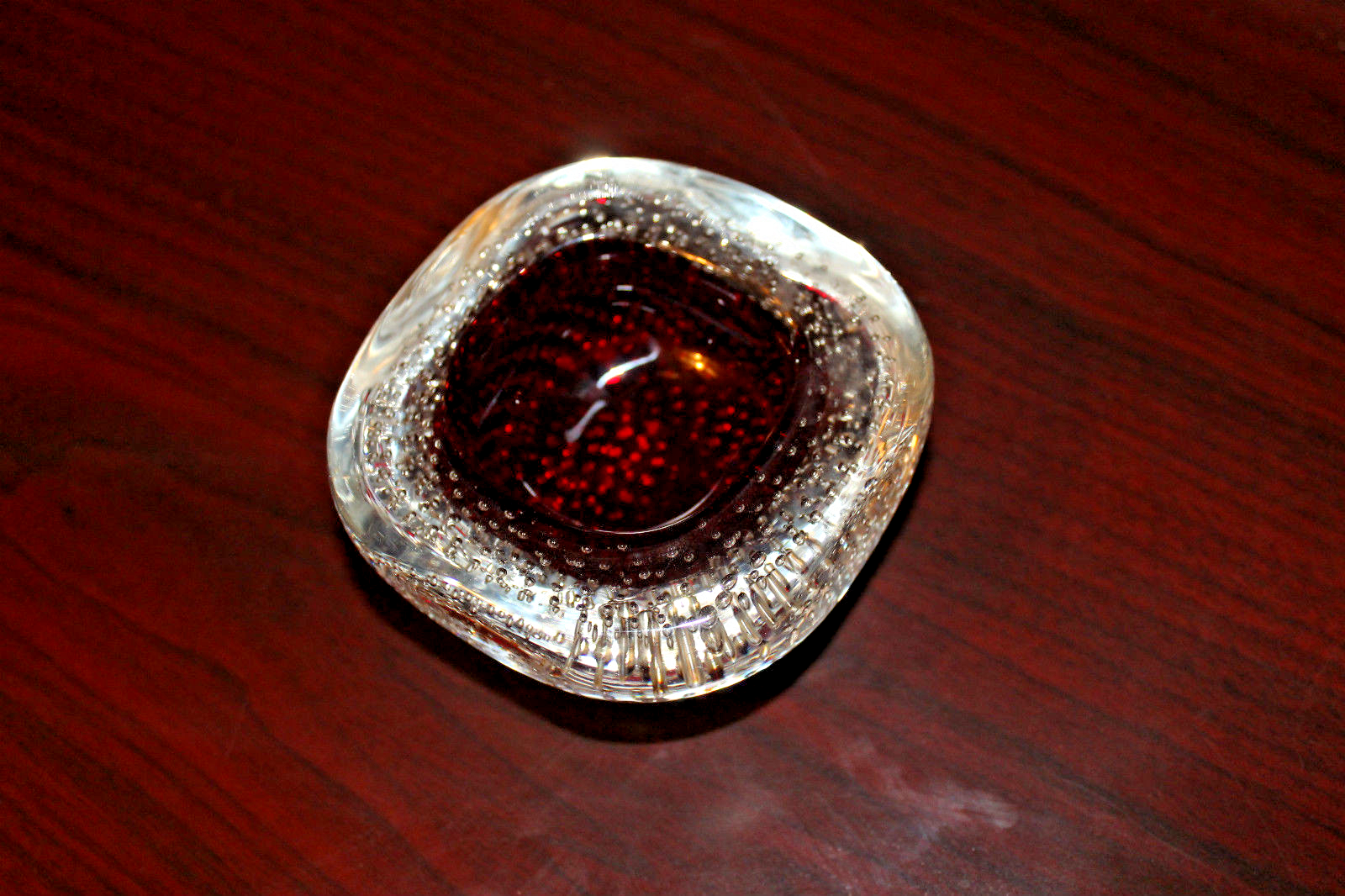 Vintage 1970s  Square Strawberry Art Glass Paperweight 3.5"W x 3.5"L x 1.75"H