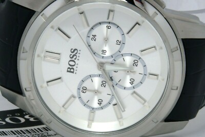 Pre-owned Hugo Boss 1512927 Chronograph Quartz Men's Silver Analog Watch Leather