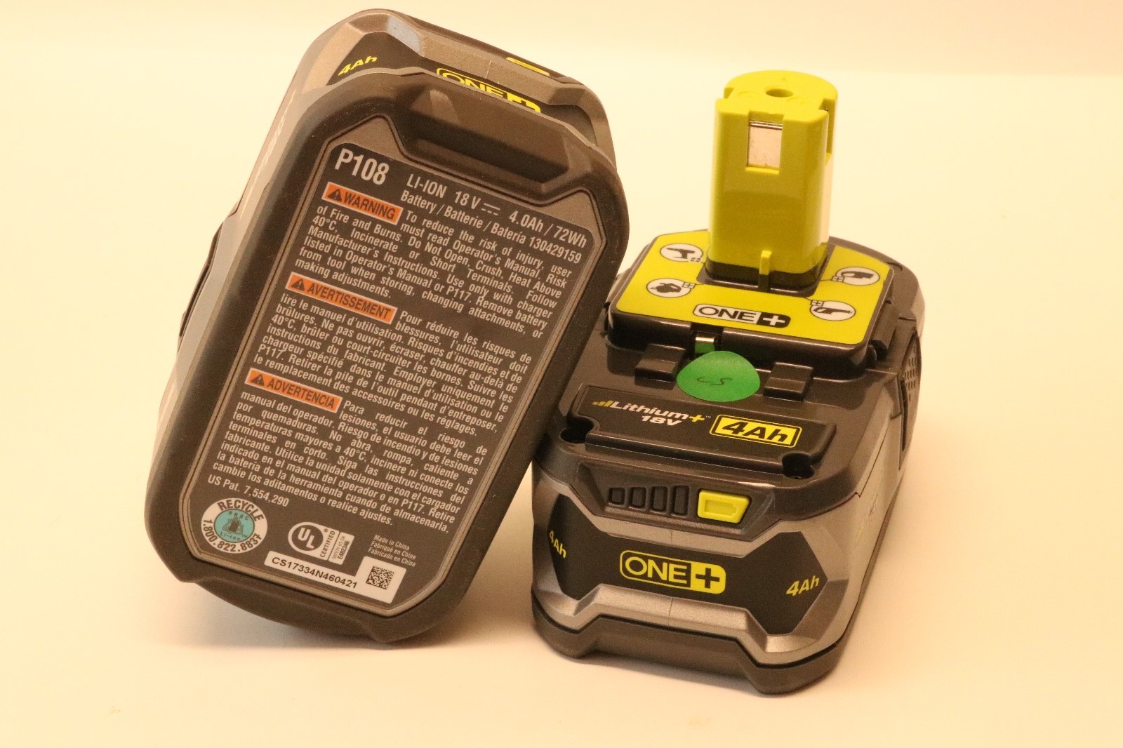 TWO - RYOBI P108 18v ONE+ 4AH HIGH CAPACITY LITHIUM ION BATTERY - REFURBISHED