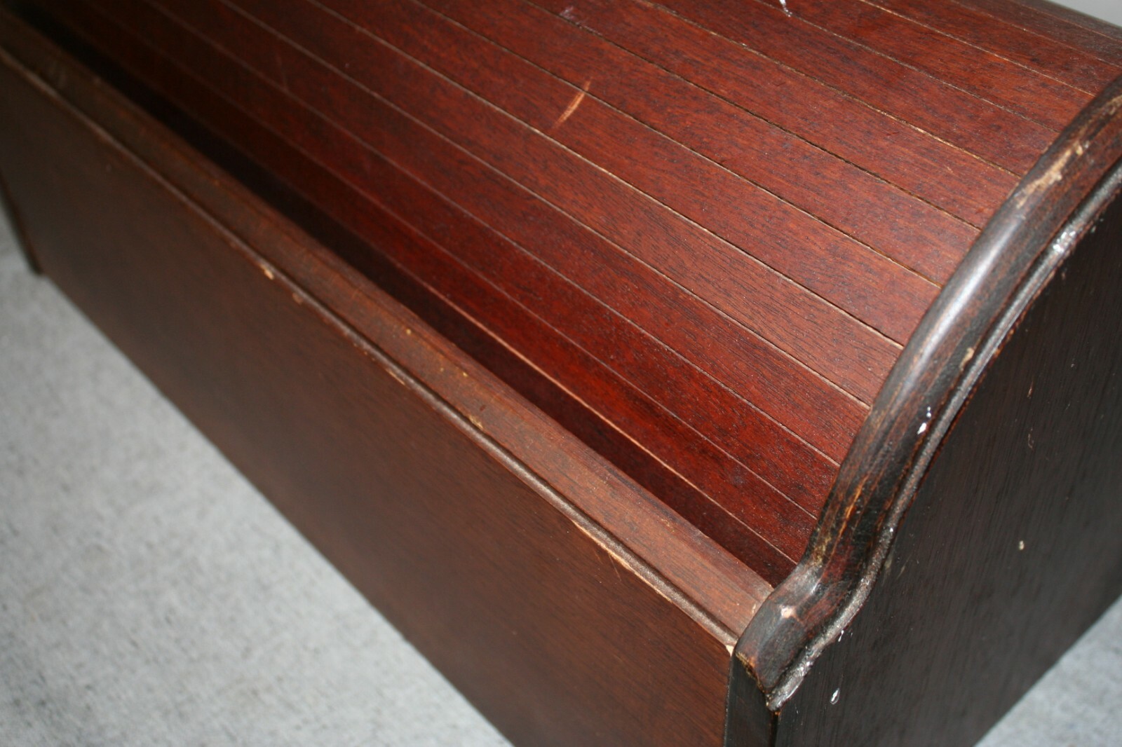 Large Vintage Roll Top Wood Bread Box Storage