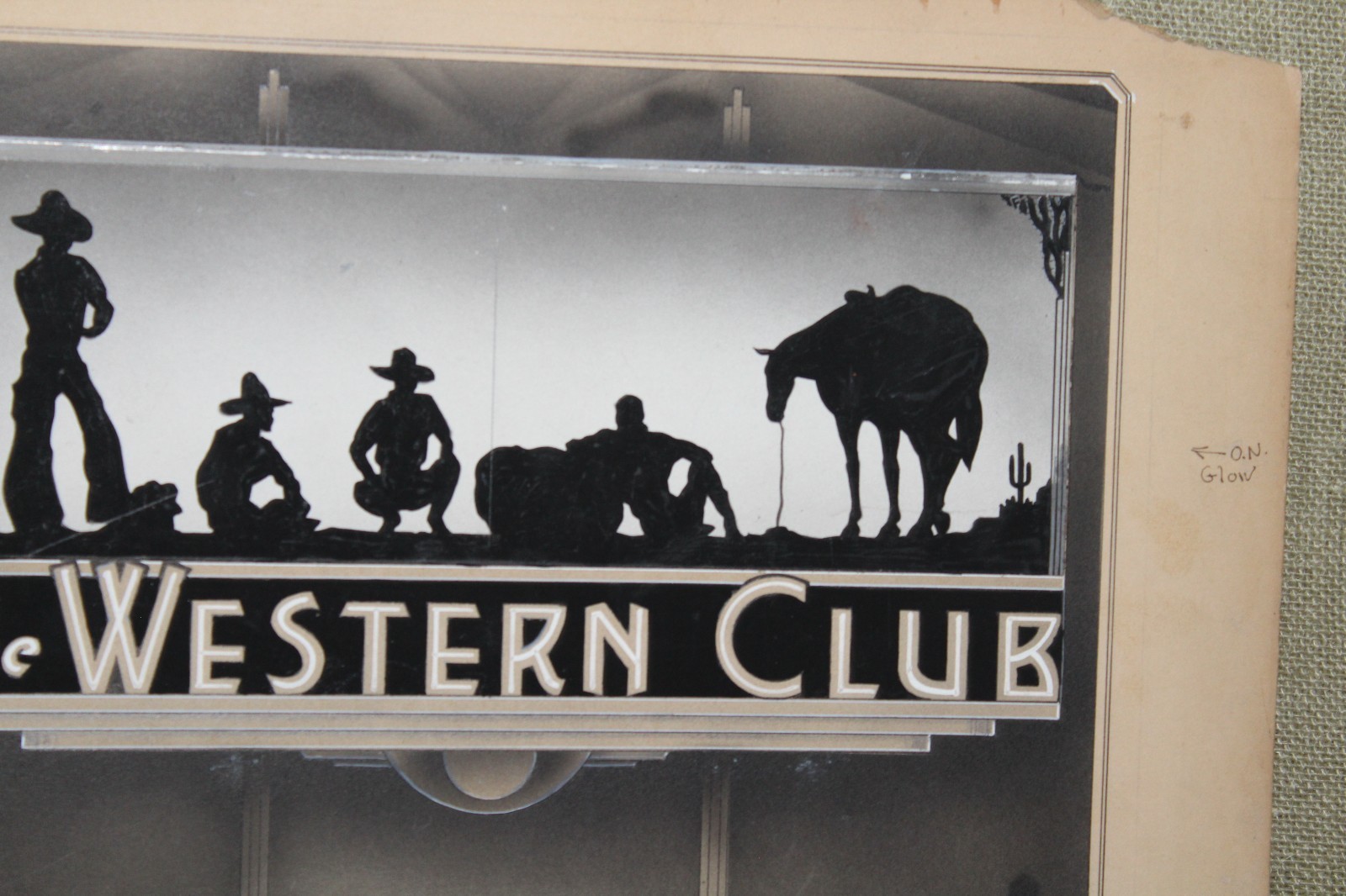 ORIGINAL 1930's THE WESTERN CLUB COWBOY PORCEALIN NEON SIGN CONCEPT ART