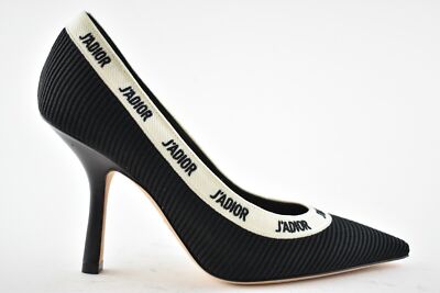 Pre-owned Dior J'a Ja Black White Ribbon Logo Embroidered Cotton Heel Pump 39