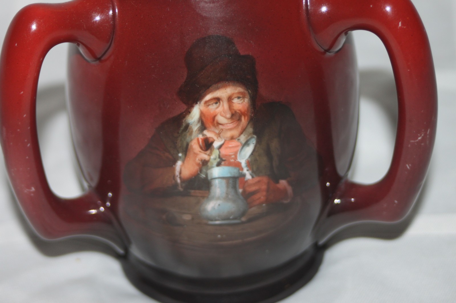 Royal Bayreuth 5” 3 Handle Loving Cup Pipe Smoking Bar Scene Brown Mug Germany