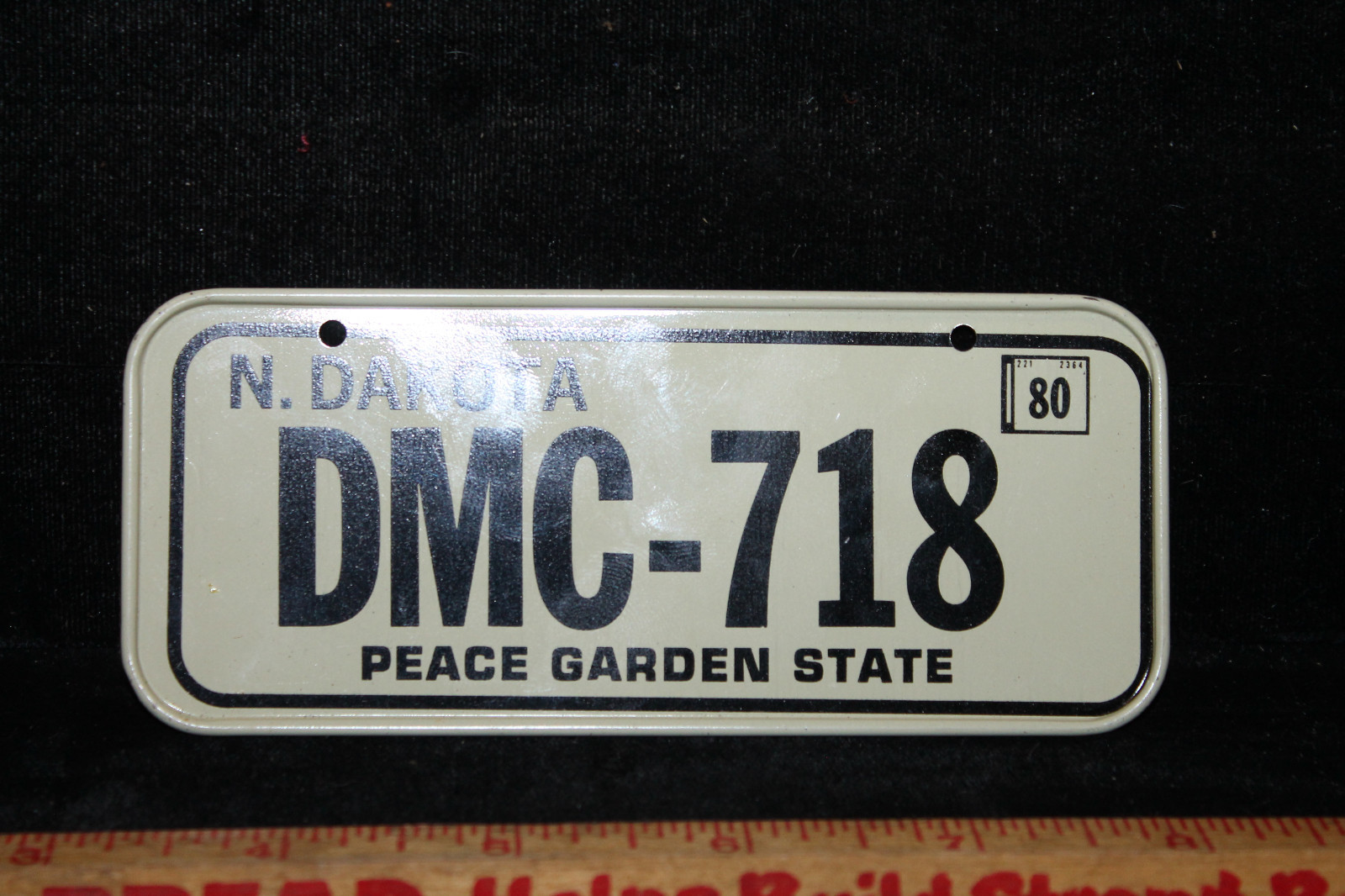 Vintage 1980 N. North Dakota Cereal Mini Bike License Plate #DMC-718 Peace