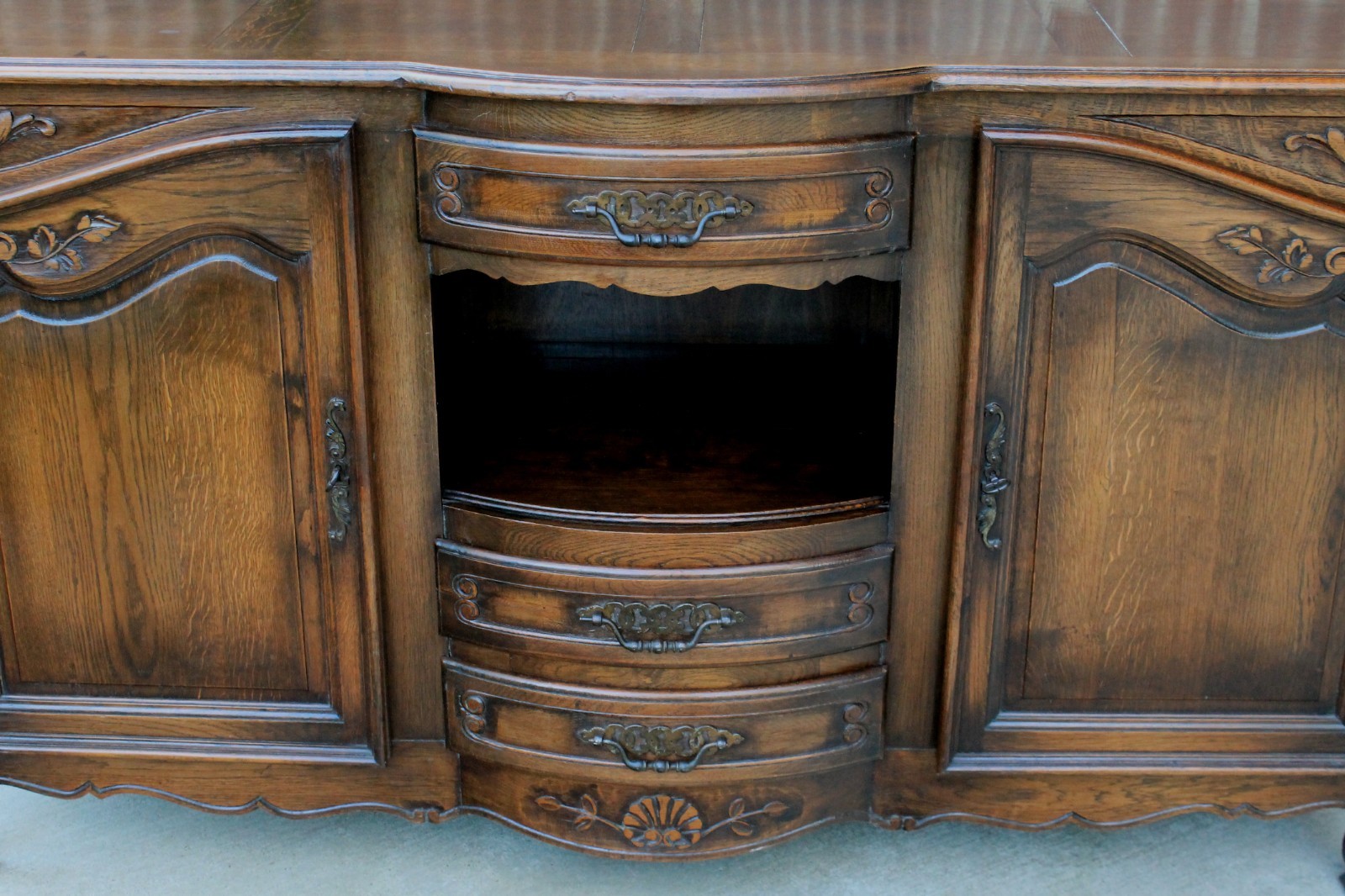 Antique French Country Oak Louis XV Bow Front Server Buffet Sideboard Cupboard