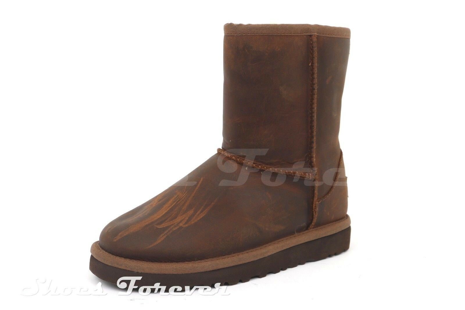 Kids UGG AUSTRALIA 216958 brown leather / sheepskin short winter boots sz. 1