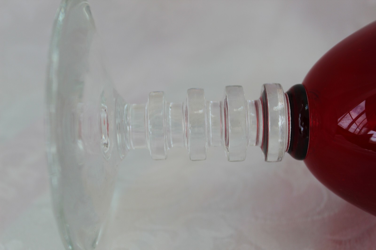 Heavy Vintage Crystal Cranberry Red Glass Wine Corkscrew Stem Beautiful!