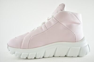 Pre-owned Prada Rush Piuma Nylon Pink White Platform Flat High Top Trainer Sneaker 39