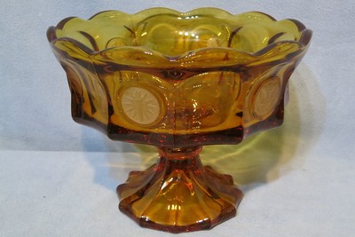 Vintage Fostoria Glass Coin Pattern Compote Footed Bowl Amber 8 1/2