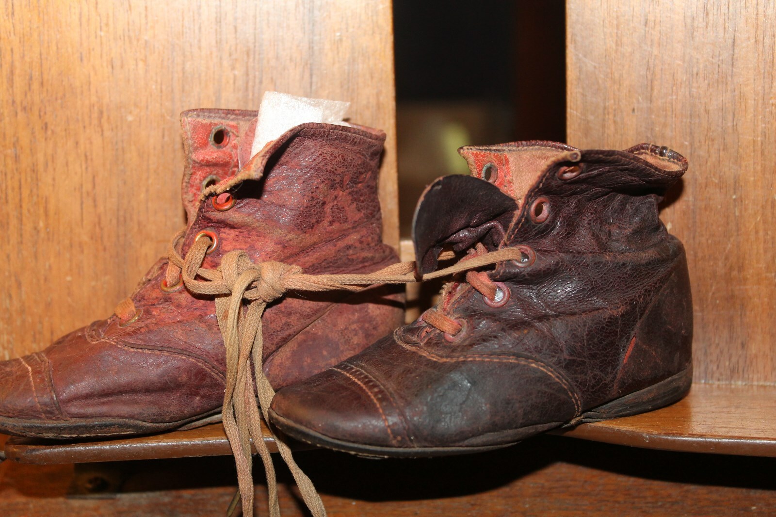 Antique Pair Leather Victorian Era Baby Shoes 5