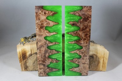 BURL LIME GREEN COMPOSITE KNIFE HANDLE MATERIAL BLANK SCALES (168)