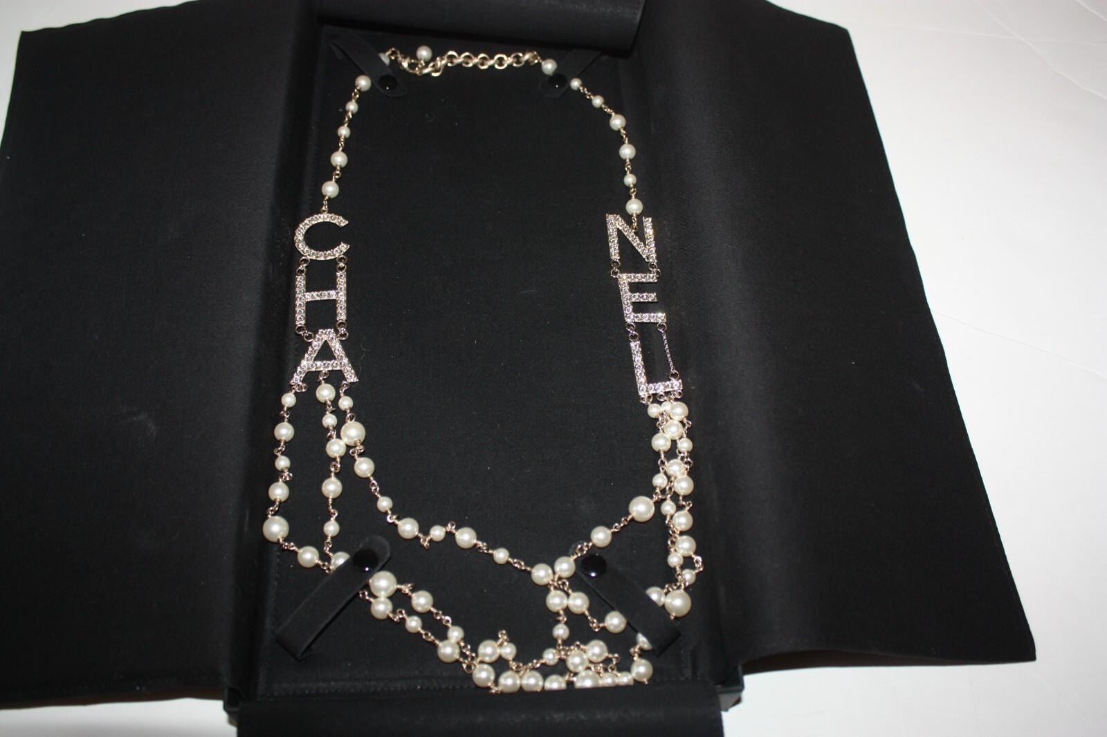 Chanel B19 S Crystal Logo Strass Pearl Multi-Strand Necklace Chanel B19 S Crystal Logo Strass Pearl Multi-Strand Necklace
