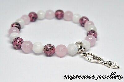 Natural Bracelet Gemstone Fertility Pink Quartz Moonstone Jasper  Healing IVF UK