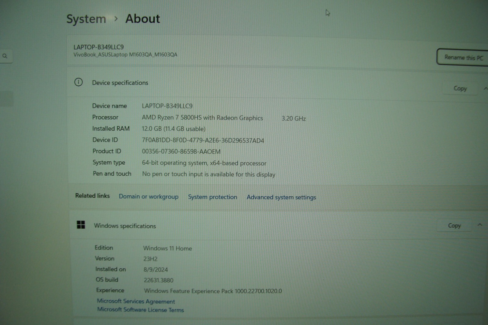 ASUS VivoBook M1603QA 16" WUXGA Ryzen 7 5800HS 12GB RAM 512GB SSD Win 11 - Thumbnail 4