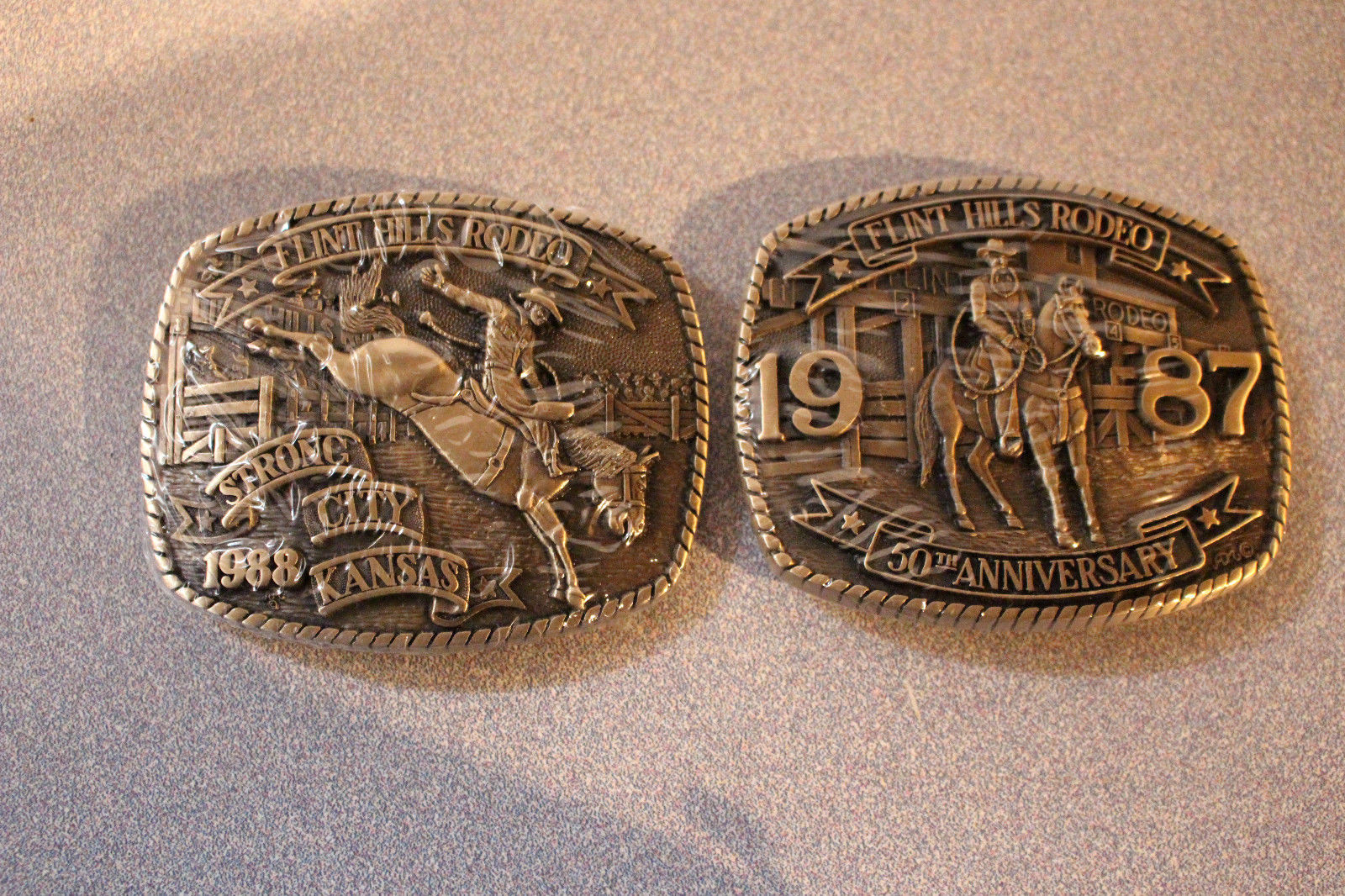 Flint Hills Rodeo Buckles 1987 50 Anniversary 1988 Strong City New in Box