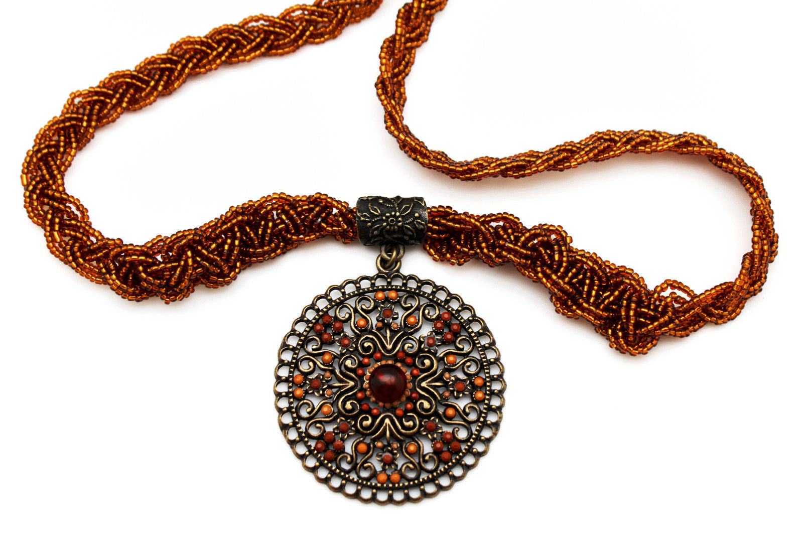 ️ Women Fashion Tie Belt Brown Bronze Beads Hip Waist Big Ethnic Charm