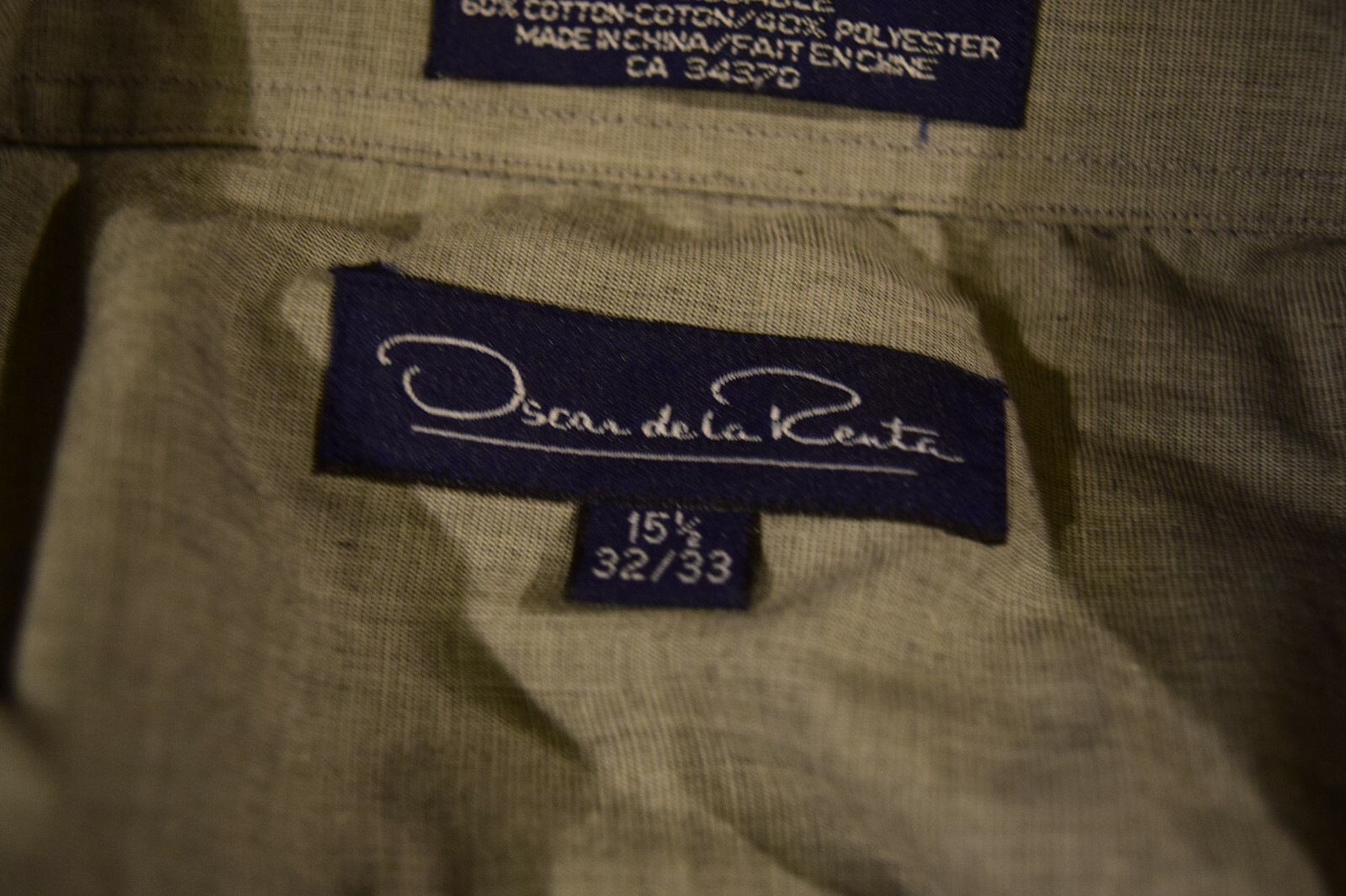 Oscar De La Renta Button Up Shirt Mens Size 32/33 Grey Dress Shirt Chest Pocket