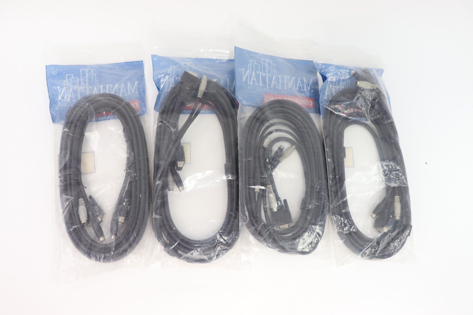 Lot of 4 MANHATTAN Computer Cable Set For PS2 KVM HD Video Mouse Keyboard