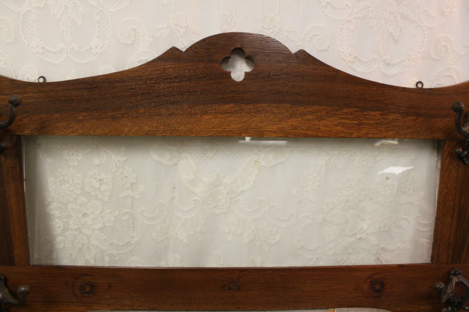 BEAUTIFUL LARGE Antique Oak Hall Mirror Frame With 4 Awesome Hooks