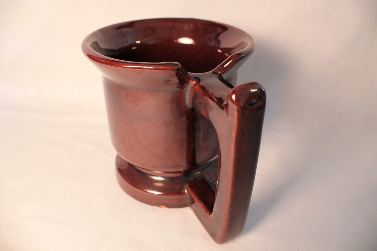 Coffee Cup Mug Brown Glazed Stoneware Pottery Large Square Handle w/ Thumb Notch