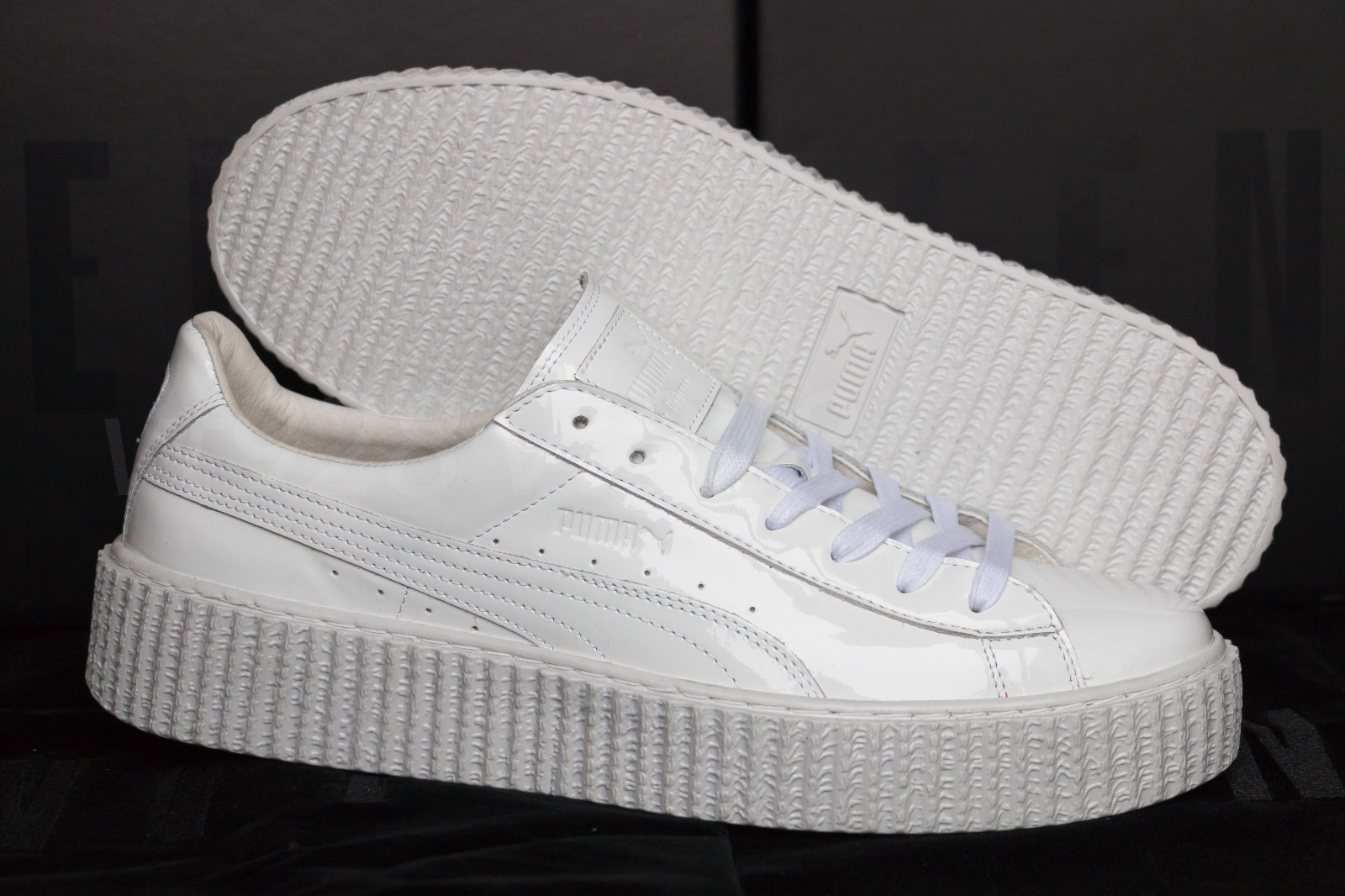 Preowned Puma Fenty Rihanna Creepers Glossy White Leather Men's Shoes