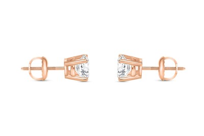 Pre-owned Shine Brite With A Diamond 1 Ct Round Lab Created Grown Diamond Earrings 14k Rose Gold D/vvs Basket Screw In White/colorless