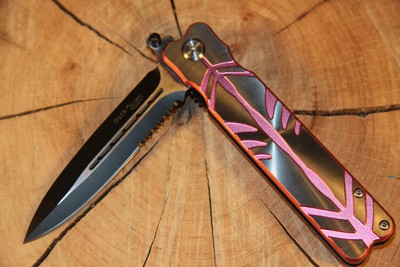 assist punisher 2 silver & hot pink italian style stiletto knife